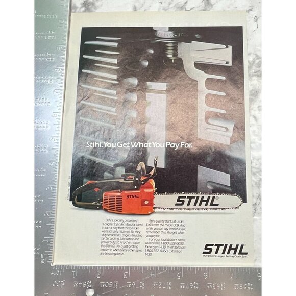 Stihl Chain Saw Print Ad Vintage 1982 Tools Man Cave Garage Decor - Picture 2 of 6